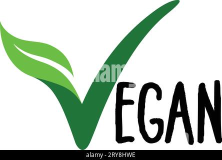 green vegan v vegetarian leaf tick check mark logo symbol icon vector isolated on white background Stock Vector