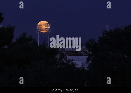 Zadar, Croatia. 29th Sep, 2023. Photo taken on September 29, 2023 shows full moon above Zadar, Croatia. Photo: Sime Zelic/PIXSELL Credit: Pixsell/Alamy Live News Stock Photo