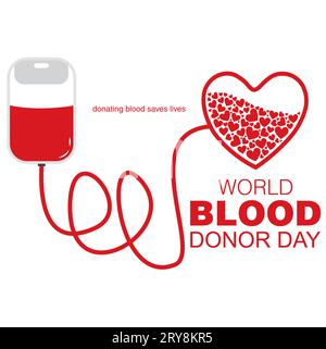 A blood donation banner with a heart and a blood bag on a white background with copy space Stock Vector