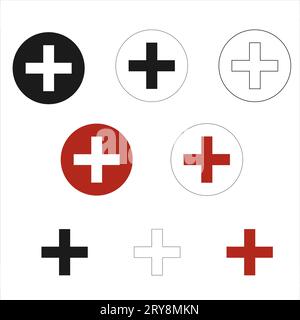 Black, red and white cross signs on a white background Stock Photo