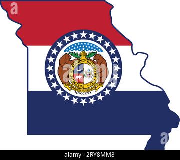 missouri MO state flag in map shape with crest outline simplified USA vector isolated on white background Stock Vector