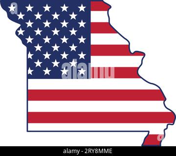 missouri MO state map shape simplified with USA flag vector isolated on white background Stock Vector