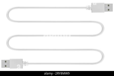 white cable with USB connectors insulated on white background Stock Photo