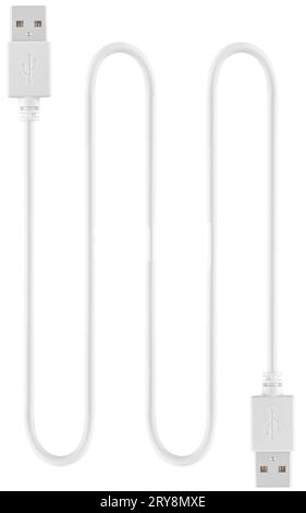 white cable with USB connectors insulated on white background Stock Photo