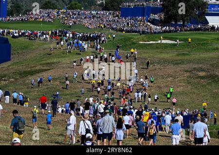 Roma, Italy. 29th Sep, 2023. Crowd attend the Foursome matches of the 2023 Ryder Cup at Marco Simone Golf and Country Club in Rome, (Italy), September 29th, 2023. Credit: Insidefoto di andrea staccioli/Alamy Live News Stock Photo