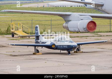 Kansas, SEP 16 2023 - Old US Air Force plane, the Cessna T-37 Tweet show in Aviation Museum Stock Photo