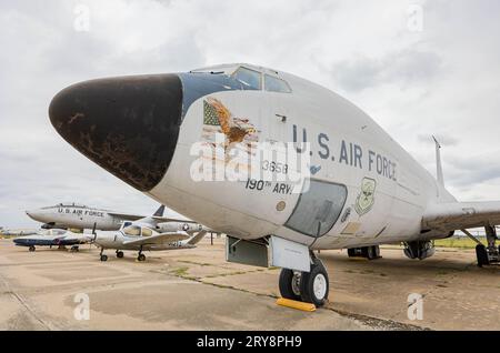 Kansas, SEP 16 2023 - Old US Air Force plane show in Aviation Museum Stock Photo