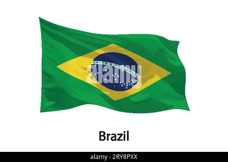 3d realistic Waving flag of Brazil Isolated. Template for iposter design Stock Vector