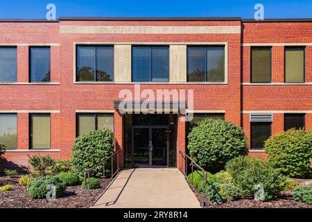 Kansas, SEP 17 2023 - Sunny view of the Sumpter Hall of Friends University Stock Photo