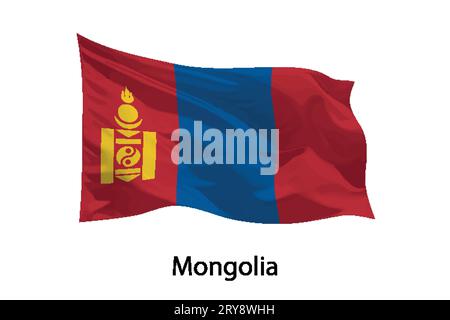 3d realistic Waving flag of Mongolia Isolated. Template for poster design Stock Vector