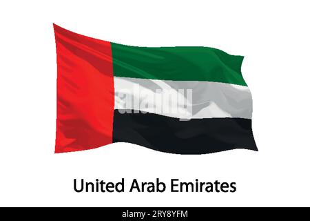 3d realistic Waving flag of United Arab Emirates Isolated. Template for poster design Stock Vector