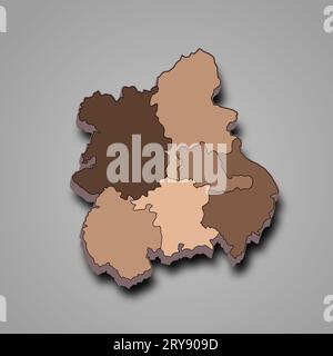 brown 3d  map of West Midlands England is a region of England, with borders of the ceremonial counties and different colour. Stock Photo