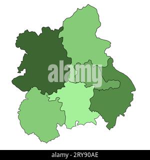 green map of West Midlands England is a region of England, with borders of the ceremonial counties and different colour. Stock Photo