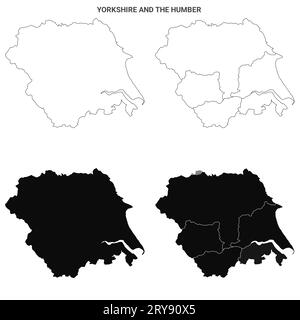 Yorkshire and the Humber, England Administrative Map Set - blank outline map Stock Photo