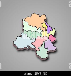 3d map of Delhi is a state of India and his colourful districts and name Stock Photo