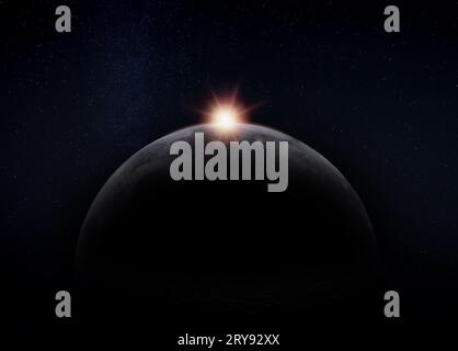 View of the dark hidden side of the Moon with the Sun behind it. Negative space for copy text. Elements of this image furnished by NASA Stock Photo