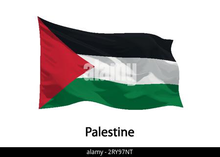 3d realistic Waving flag of Palestine Isolated. Template for poster design Stock Vector