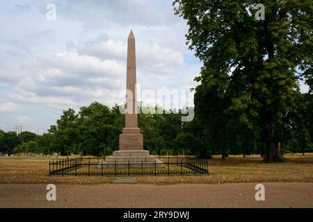 Speke Monument in Kensington Gardens, a famous public park in London. Stock Photo