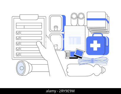 Disaster emergency kit abstract concept vector illustration. Stock Vector
