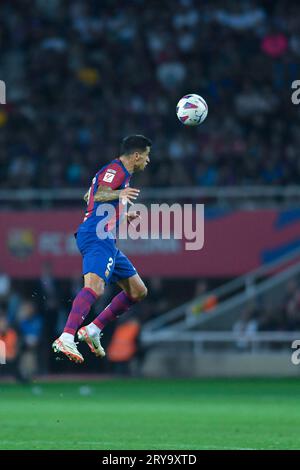 Barcelona, Esp. 29th Sep, 2023. FC BARCELONA vs SEVILLA FC September 29, 2023 Joao Cancelo (2) of FC Barcelona during the match between FC Barcelona and Sevilla FC corresponding to the eighth day of La Liga EA Sports at Olimpic Stadium Lluis Companys of Montjuïc in Barcelona, Spain. Credit: rosdemora/Alamy Live News Stock Photo