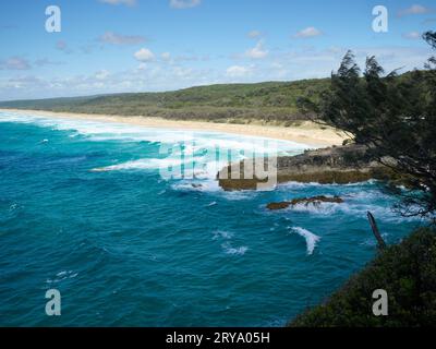 View of Main Beach a surf beach on Stradbroke Island Queensland Australia, Taken from the Gorge walk at Point Lookout. Showing some of the gorge. Stock Photo