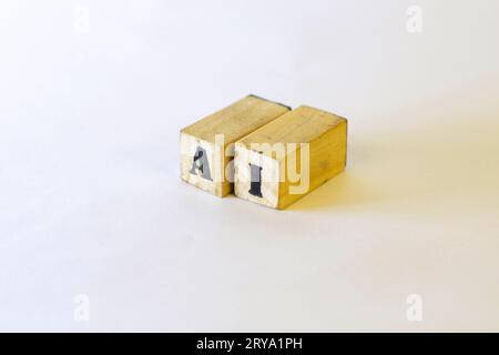Concept about artificial intelligence using wooden stamps. Stock Photo