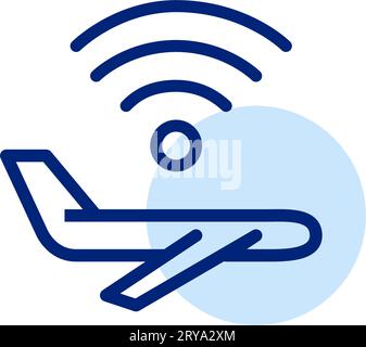Flying airplane with wi-fi symbol. Pixel perfect icon Stock Vector