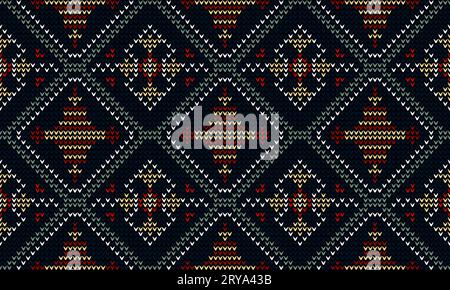 The ethnic seamless fabric pattern design in hand knitting style Stock Vector