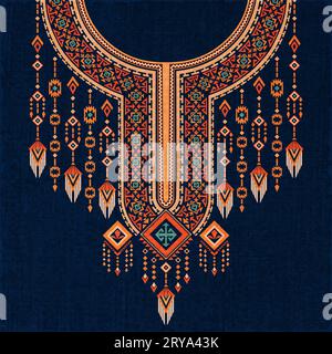 Abstract geometric symmetric neckline pattern design in Navajo Indian art style Stock Vector