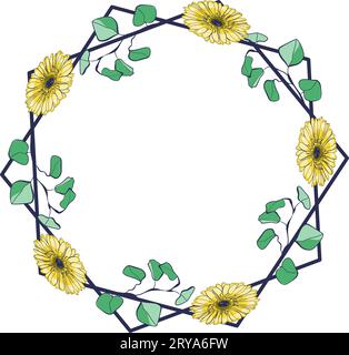 Floral frame with eucalyptus leaves and gerbera flowers. Vector illustration Stock Vector