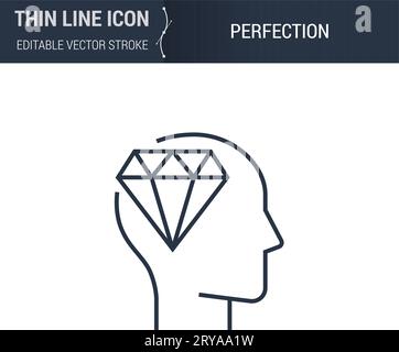 Symbol of Perfection Thin line Icon of Brain Process. Stroke Pictogram Graphic Suitable for Infographics. Editable Vector Stroke. Premium Mono Linear Stock Vector
