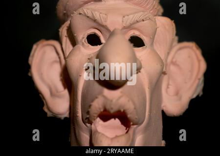 A defective puppet of Prime Minister Rishi Sunak made for the Spitting Image stage show during the preview for the Spitting Image exhibition at Cambridge University Library. The entire archive of satirical TV show Spitting Image has been donated to Cambridge University Library under the government's Cultural Gifts Scheme. Puppets from the programme, including of Margaret Thatcher, Princess Diana and the Queen Mother, are among the items to go on display in a free exhibition from Saturday. Picture date: Thursday September 28, 2023. Stock Photo