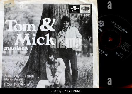 Single play vinyl record of danish beat from the 60's Also called pigtrad music or Pigtrådsmusik Stock Photo