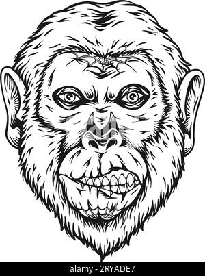 Zombie monkey haunting nightmare monochrome vector illustrations for your work logo, merchandise t-shirt, stickers and label designs, poster, greeting Stock Vector