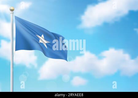 Waving flag of Somalia on sky background. Template for independence day poster design Stock Vector