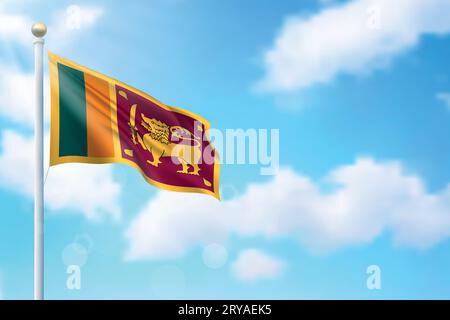 Waving flag of Sri Lanka on sky background. Template for independence day poster design Stock Vector
