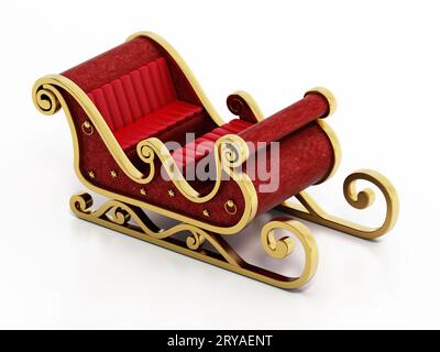 Santa sleigh decorated with golden ornaments and red velvet isolated on ...