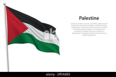 Waving flag of Palestine on white background. Template for independence day poster design Stock Vector