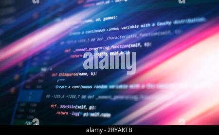 computer code with virtual screen. Programming code Stock Photo