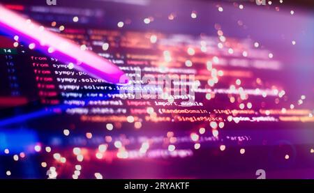 computer code with virtual screen. Programming code Stock Photo