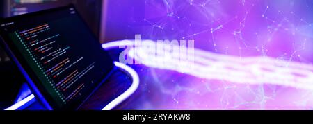 Computer script. Programming code abstract screen of software developer. Stock Photo
