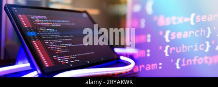Computer script. Programming code abstract screen of software developer. Stock Photo
