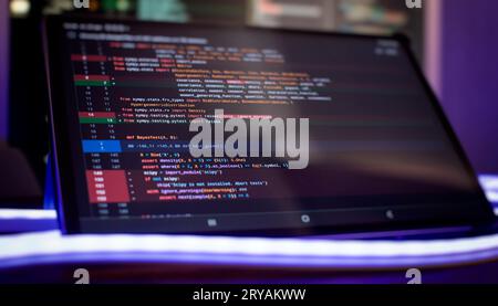 Computer script. Programming code abstract screen of software developer. Stock Photo