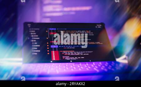 Server logs analysis. Closeup developing programming and coding technologies. Developer working on web sites codes in office. Stock Photo