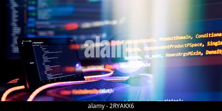 Abstract computer script code. Programming code screen of software developer. Software Programming Stock Photo