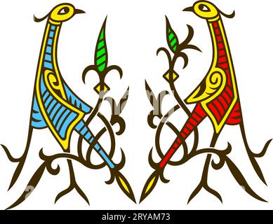 Dancing Storks. Traditional Ukrainian ornament element, symbol. Vector clipart. Stock Vector