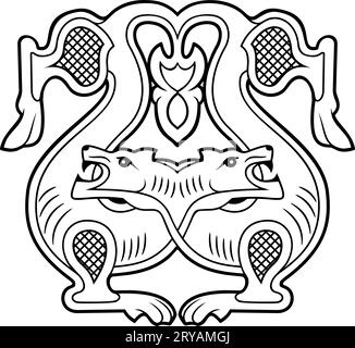 Wolf Combat. Ancient Sign, Badge. Outline Vector clipart. Stock Vector