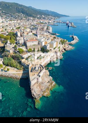 Aerial view of Bastia, its CItadele and its harbour on Corse island, France Stock Photo