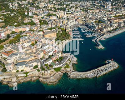 Aerial view of Bastia, its CItadele and its harbour on Corse island, France Stock Photo