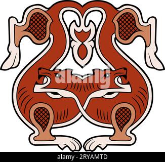 Wolf Combat. Ancient Sign, Badge. Vector clipart. Stock Vector